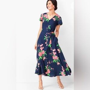 Talbots Blue and Pink Floral Midi Dress